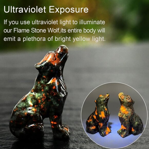 2.1 Inch Flame Stone Obsidian Wolf Healing Crystal Stone Energy Gemstones Statue - Picture 4 of 6